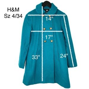 H&M Green Pea Coat Sz 4